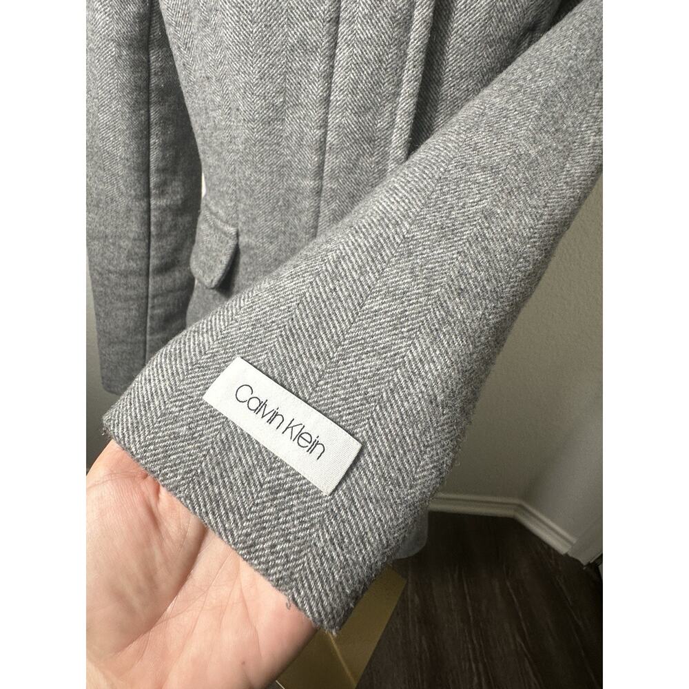 Calvin Klein Women’s XXS Gray Herringbone Wool Blend Coat Zip Snap Mid Length - Picture 5 of 16